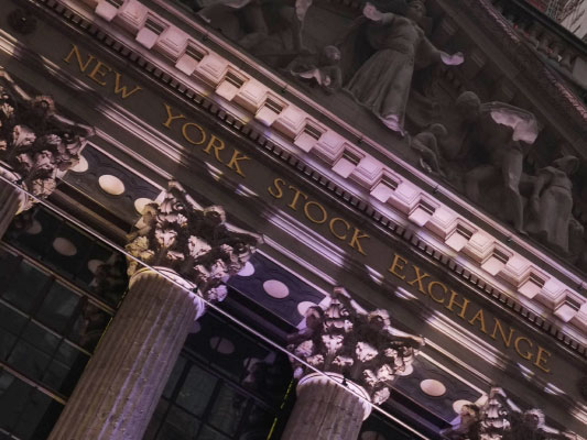 New York Stock Exchange building sign and columns